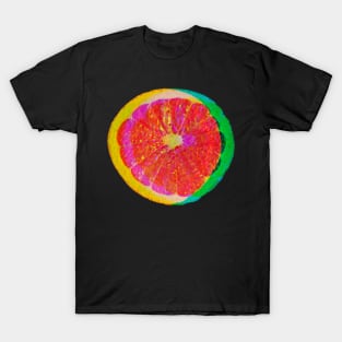 neon grapefruit citrus slices pop art pattern black T-Shirt